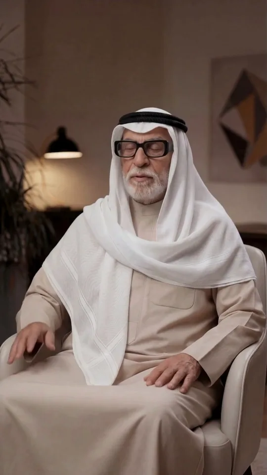 إطار من الإعلان: رجل بالزيّ الخليجي التقليدي في مجلس